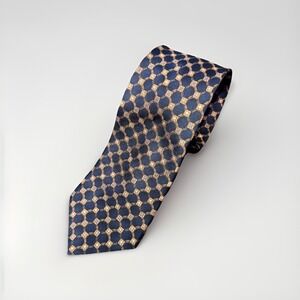 Bocara Tie Mens XL Navy Gold 100% Silk Handmade Necktie Classic